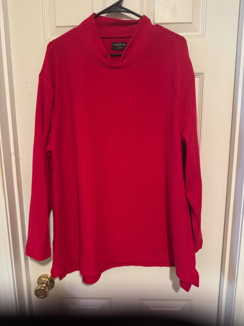 Lane Bryant Bright Red Ribbed Mock Neck Pullover
